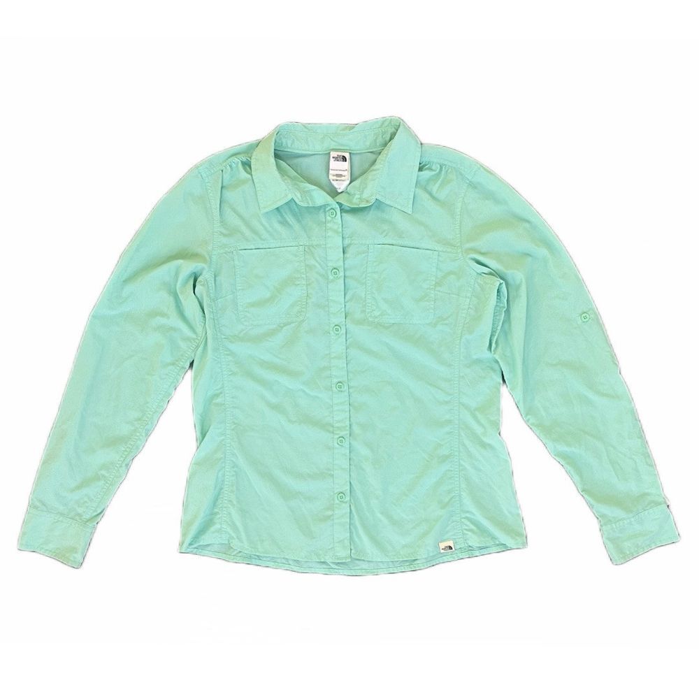 The North Face Women's Long Sleeve‎ Aqua Rolled Sleeves Pockets Shirt Size L